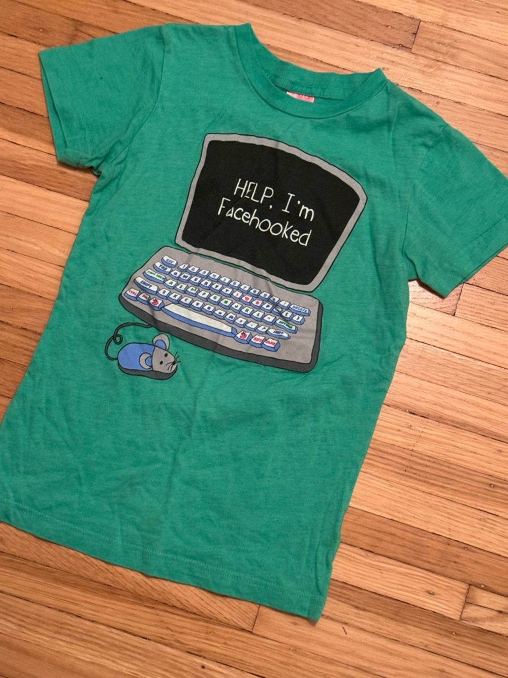Green Graphic Tee "Help I'm Facehooked"